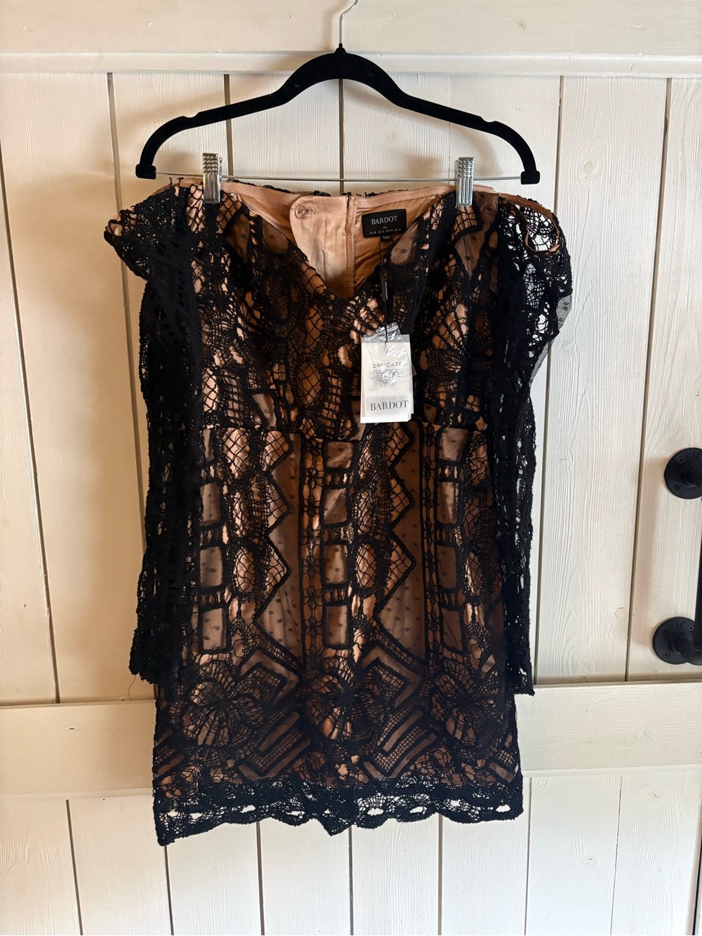 Bardot Black Lace Overlay with Nude Lining Tunic